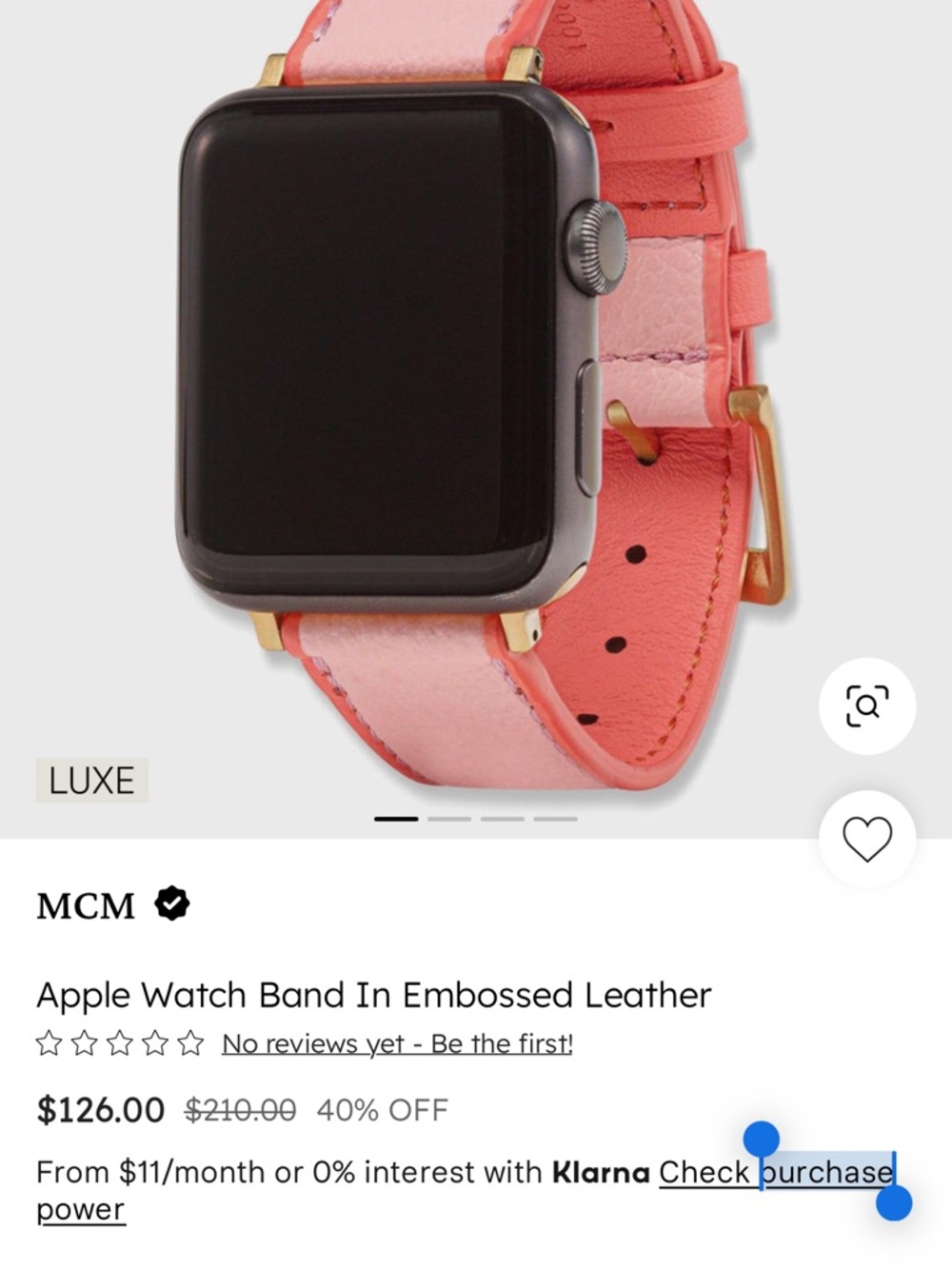 MCM Two-Tone Pink Leather Apple Watch Band with Gold Hardware 42-49